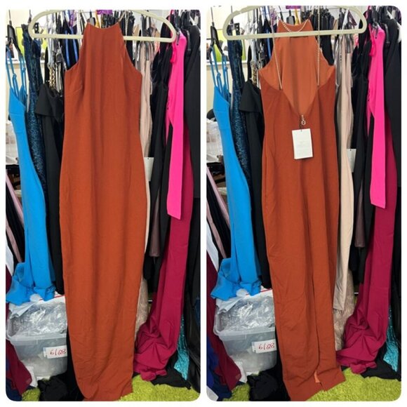 Nookie Revolve Lexi Chain Formal Black Tie Gown Open Back SMALL in Rust $299 - Picture 2 of 4